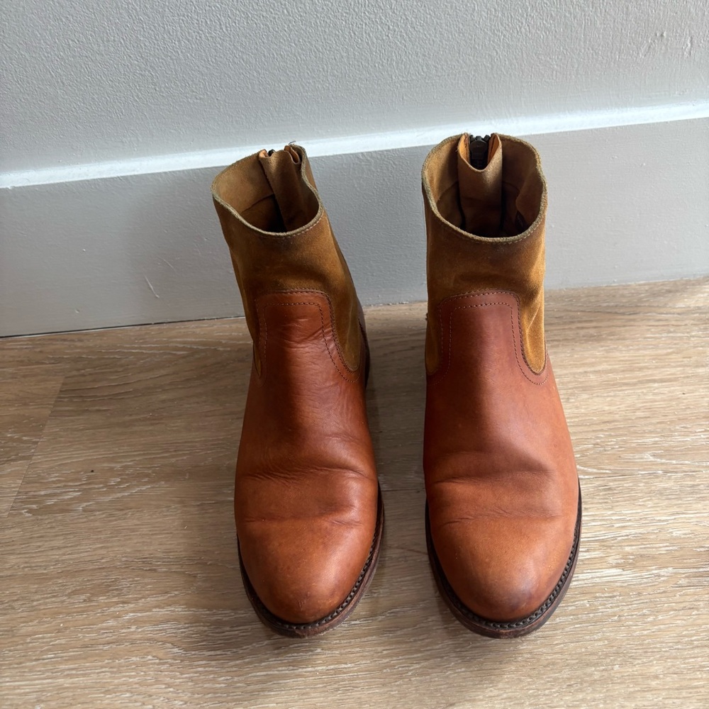 Frye Jamie Redwood Brown Leather and Suede Booties